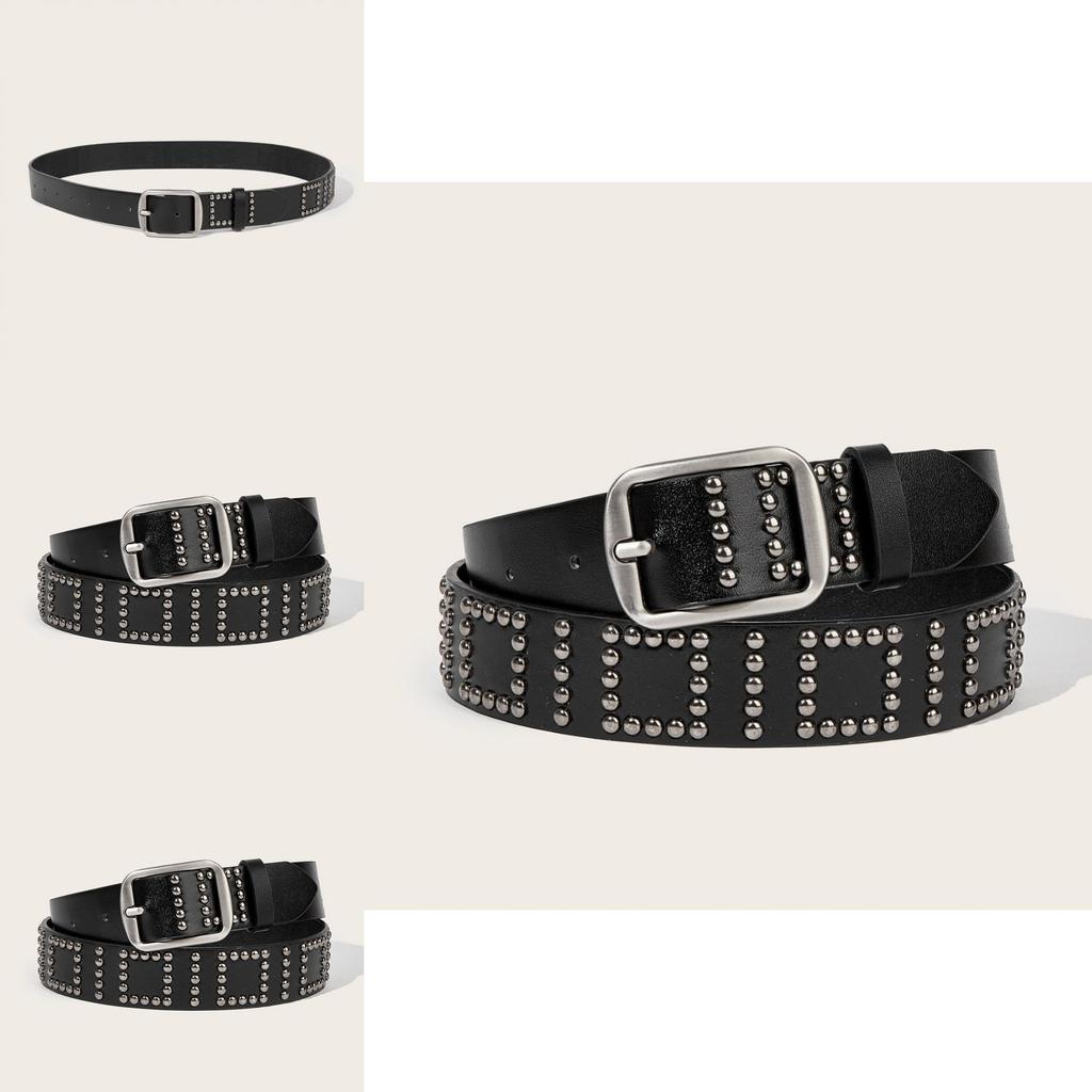 Punk Rock Belt For Men With Aluminum Alloy Buckle And Rivet Decor For Fashion Jeans