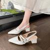 Comfort Shoes for Women Buckle Luxury Sandals Block Heels 2025 Summer Suit Female Beige Med Retro Fashion Chunky Girls