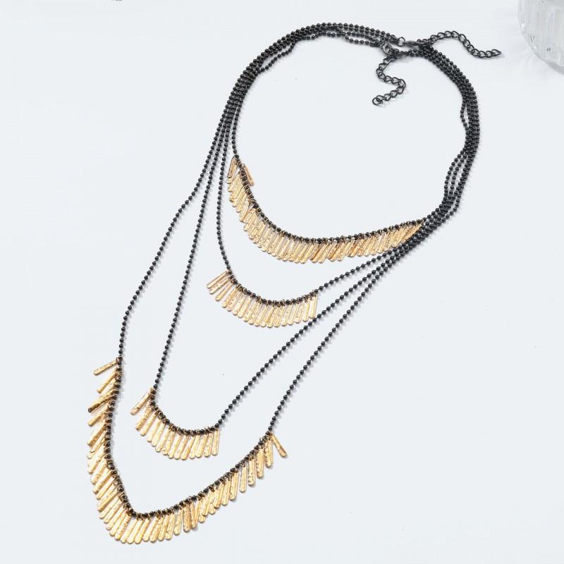 Womens Oversized Handmade Beaded Alloy Leaf Pendant Necklace Gold Tone Fashion Statement Jewelry 2025