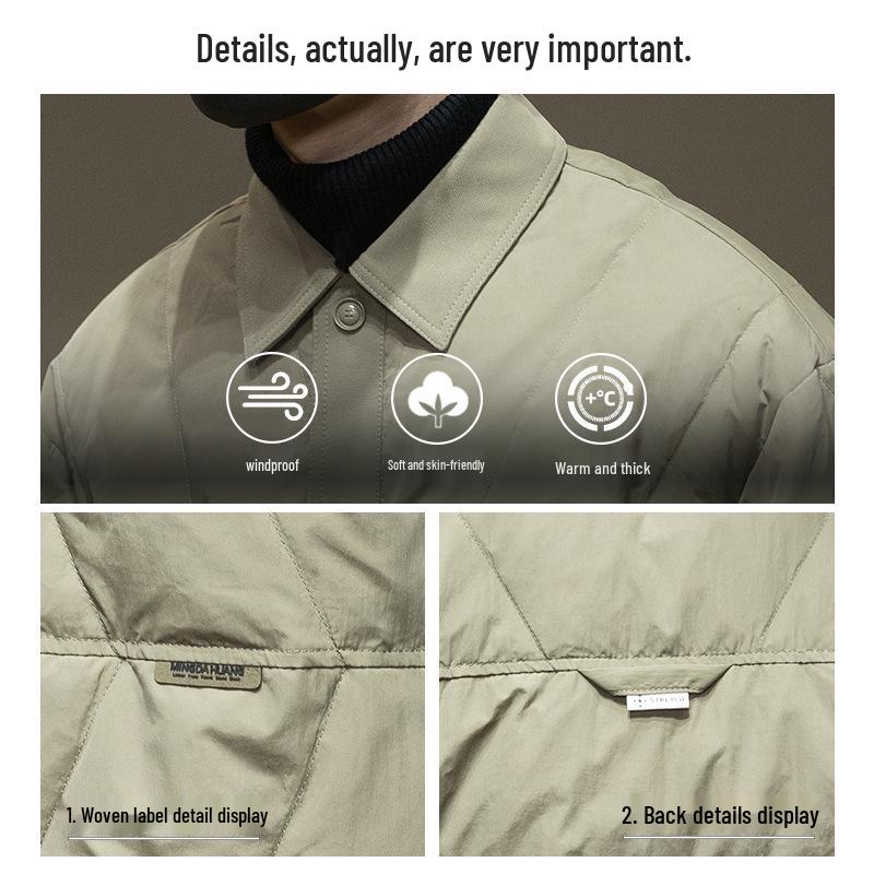 Men's 2024 Winter Lightweight White Duck Down Workwear Jacket Liner, Shirt-Style, Loose Plus Size Fit
