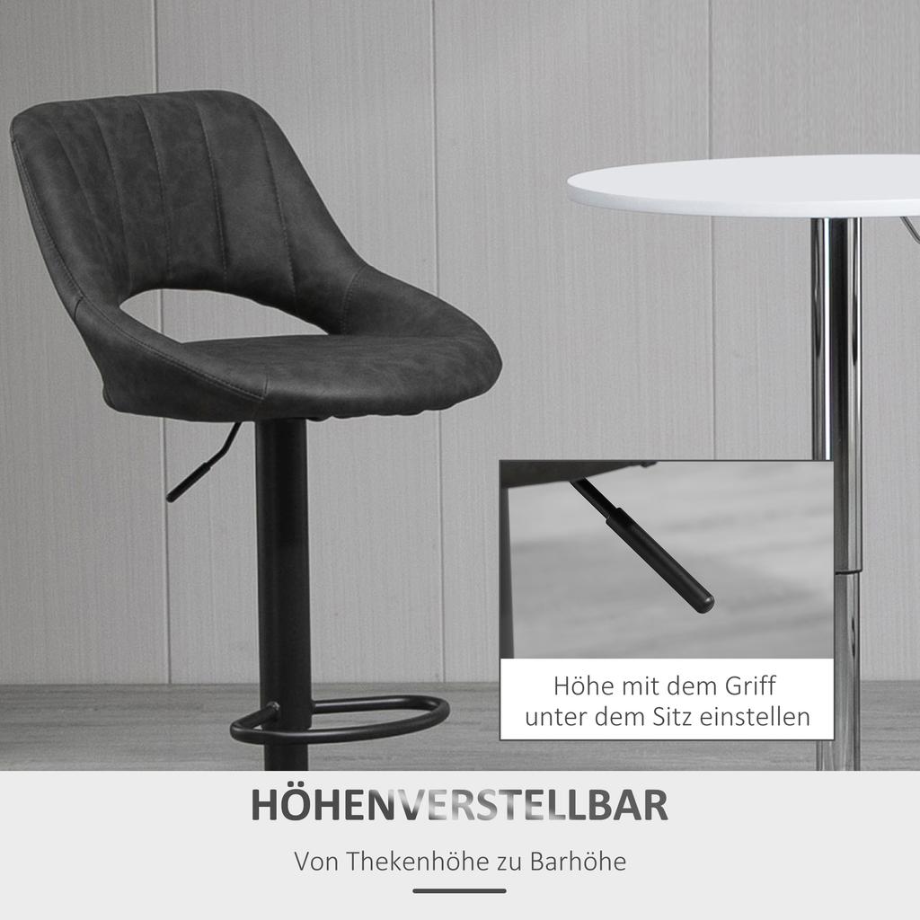 Bar Stool Set of 2, Faux Leather Look, Swivel, Height Adjustable, Footrest, Metal Frame, 47 x 52 x 87-109 cm, Grey
