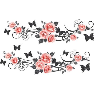 Badezimmer Wandaufkleber, Rose Schmetterling Blume Wandaufkleber, Wasserdichte Rose Schmetterling Ranke Glasaufkleber Für Schlafzimmer Toilette DIY Dekoration