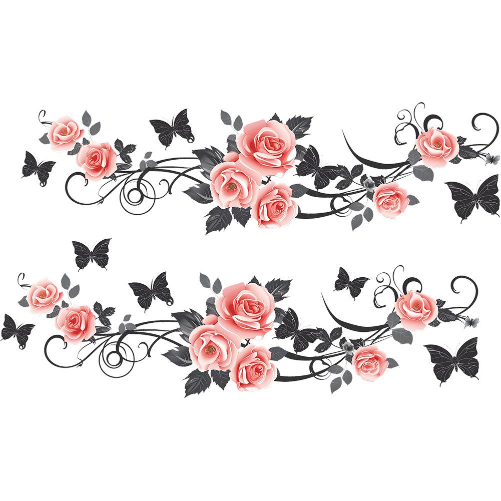 Bathroom Wall Decals Sticker, Rose Butterfly Flower Wall Stickers, Waterproof Rose Butterfly Vine Glass Stickers For Bedroom Restroom DIY Decoration