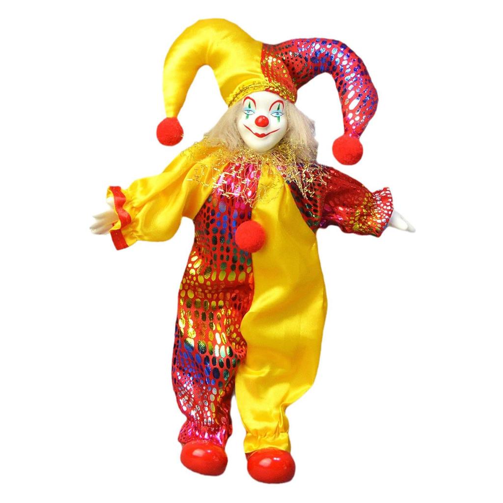 Standing Clown Figurine Handmade Ceramic Clown Figure Doll with Articulated Limb Display Props for Home Holiday Decors