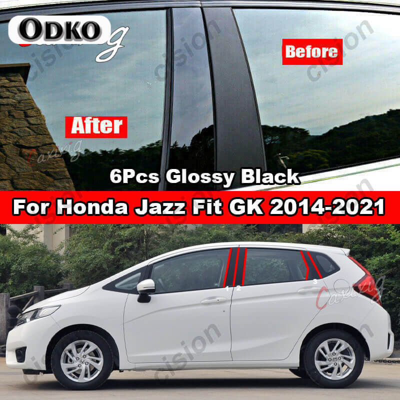 6Pcs Car Window Door Column B C D BC Pillar Post Cover Trim for Honda Jazz Fit GD GE GK GS GR 2001- Mirror Effect PC Sticker