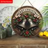 Merry Christmas Bells Holly Round Wooden Hanging Sign, 2D Flat Printed Christmas Wall Door Ornament, Xmas Holiday Home Decor Gift