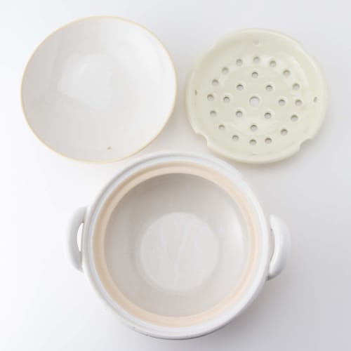 Hasegawa Healthy Earthenware Steamer, Medium, 27 cm, 2000 ml Capacity, Serves 2-4, Direct Heat Only, White, Iga Ware, Made in Japan, ZW-23