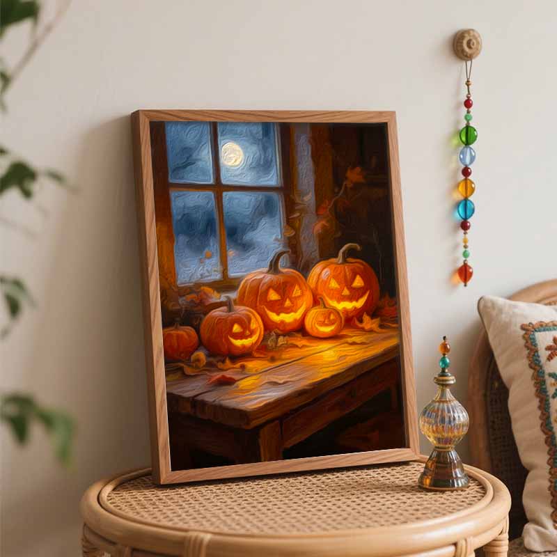 5 Pumpkin Halloween oil painting painting art coloring painting handmade diy home decoration painting