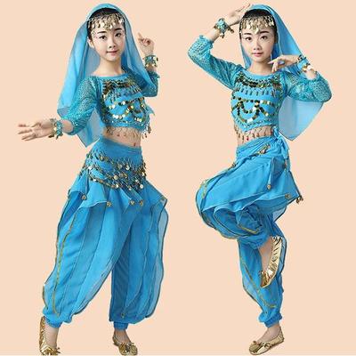 2 Adet/takım Çocuk Çocuk Kız Hint Oryantal Dans Giysileri Şifon Dans Kıyafeti Performans Giysileri