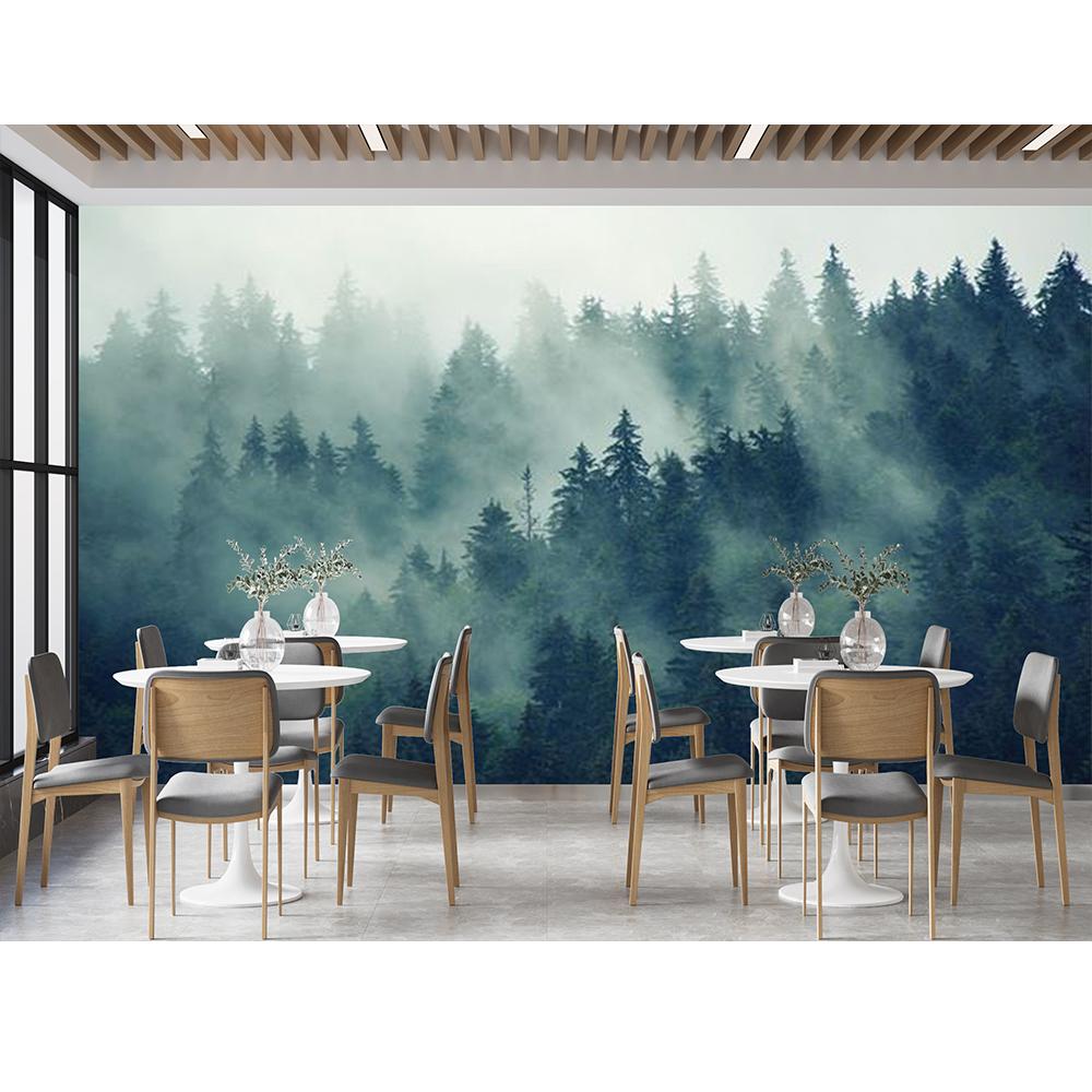 Foggy Forest Woodland Wallpaper Green Nature Landscapes Wall Murals For Bedroom Living Room Home Decor Wallpaper