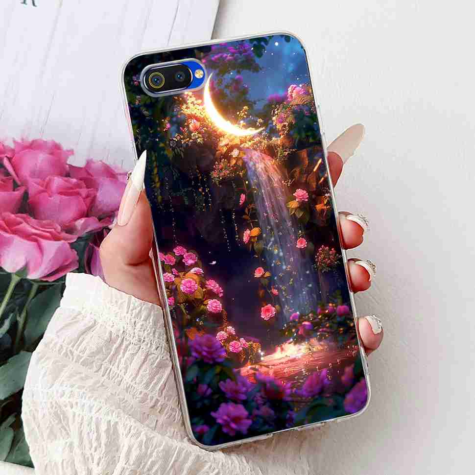 For Realme C2 RMX1941 6.1" Case Summer Fresh Mint Soft Silicone TPU Cover For Oppo Realme c2 C2 Luxurious Flowers Bumper Shell