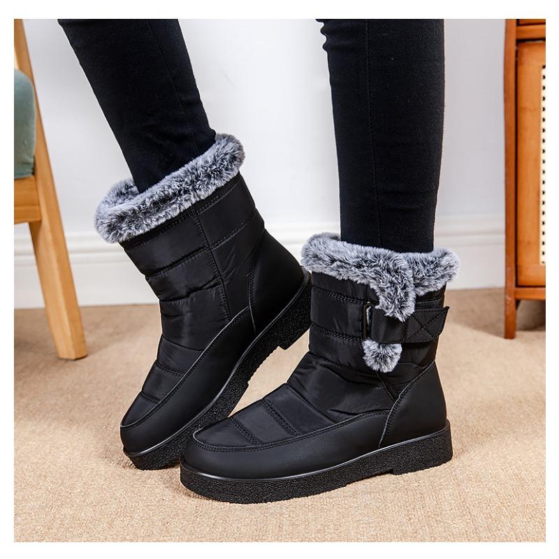 Plus Size Faux Fur Collar High-Top Chunky Sole Winter Snow Boots Velcro Fastening Waterproof Women's Boots Casual Women's Footwear