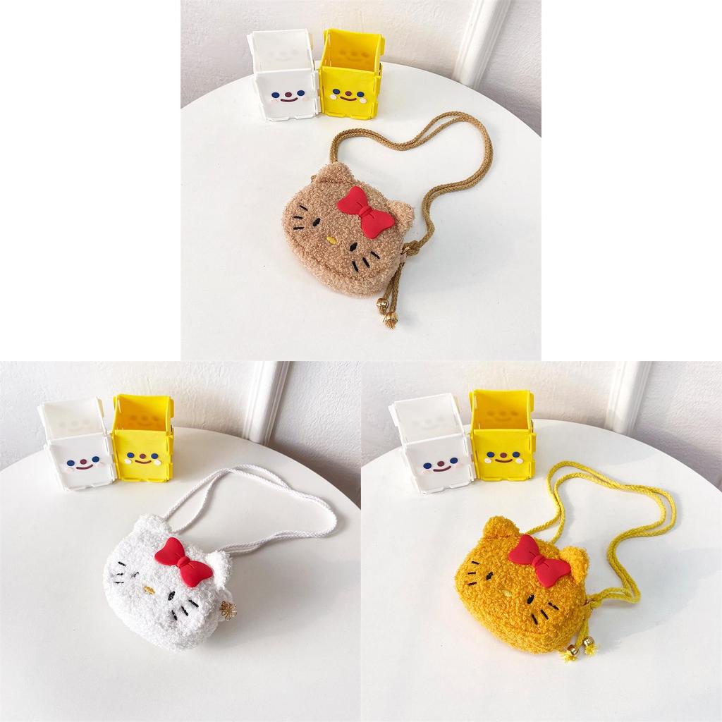 Hello Kitty Cartoon Plush Mini Crossbody Bag For Kids With Zipper Closure
