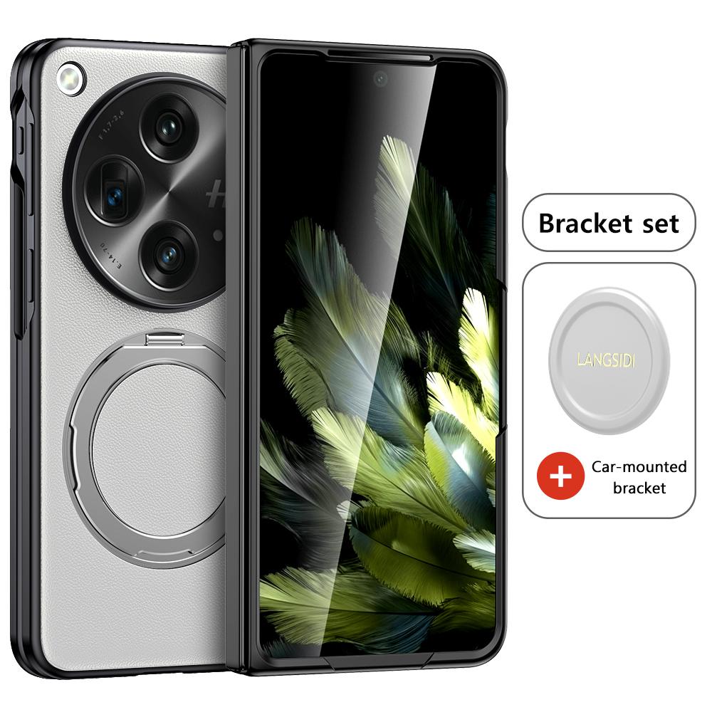 LANGSIDI Pouzdro na telefon z pravé kůže pro Oneplus Open 360° otočný stojánek prsten magnetický držák kryt pro OPPO Find N3