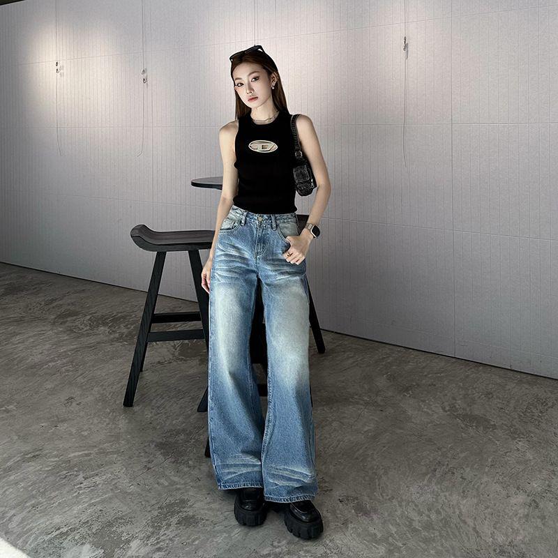 

Small American Retro Best Selling Folding Washed Denim Women s Unique Super Nice Loose Slimming and Straight Pants Blue pants recommend height 155-165cm XL