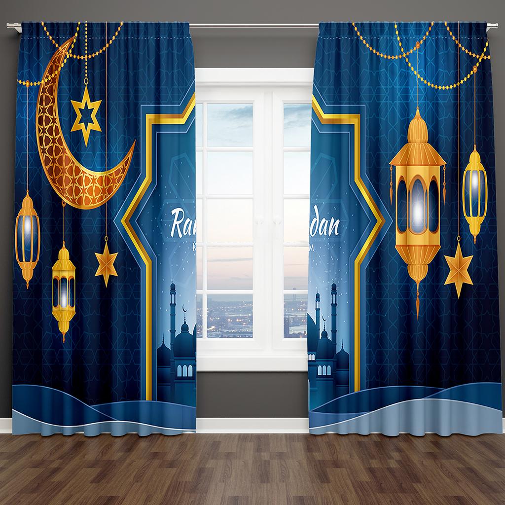 2Pcs Shiny Gold Star Red Ramadan Kareem Window Curtains Blinds For Kids Bedroom Living Room Bathroom Kicthen Door Home Decor