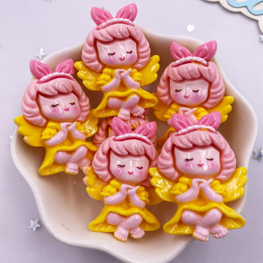 6PCS Resin Kawaii Colorful Cartoon Angel Girl Flatback Stone Home Decor Princess Fairy Figurine Scrapbook DIY Accessories Crafts