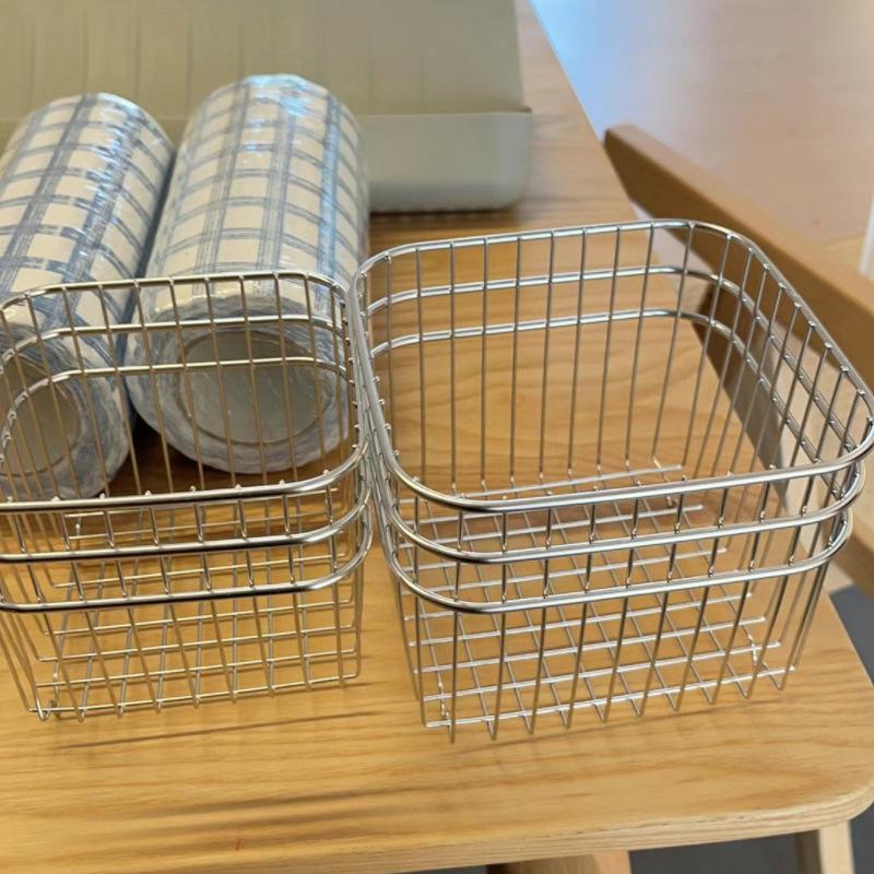 304 Edelstahl Abtropfkorb Haushaltsküchen Aufbewahrungskorb Quadratischer Obst-Gemüsekorb Kosmetik Aufbewahrungskorb