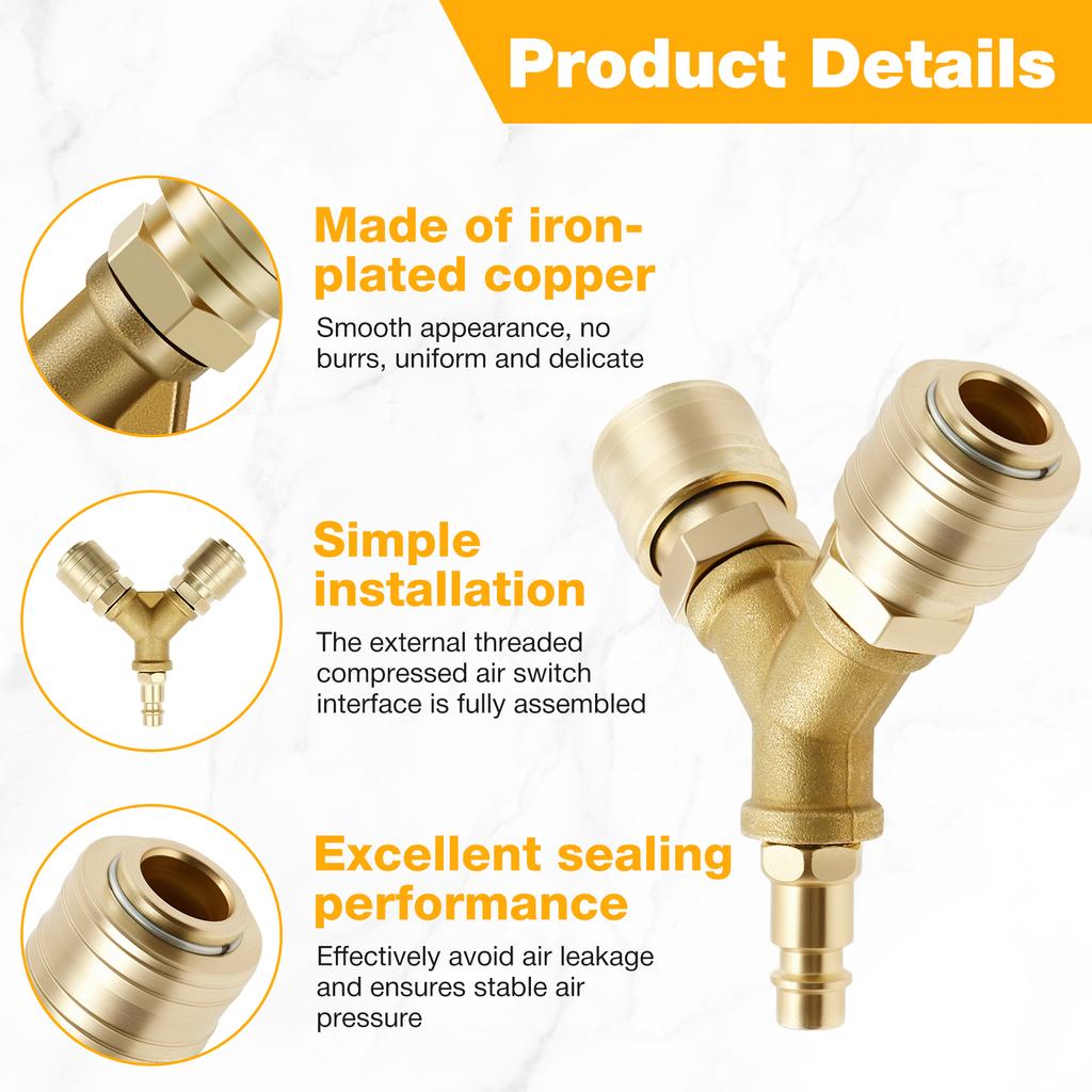 Brass Compressed Air Distributor 200 PSI Air Switch 1/4 Male Plug Nipple Compressed Air Hose Compressor 2-Way Couplings