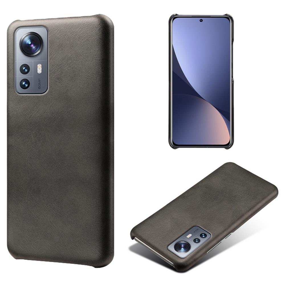 

For Xiaomi 12 5G/12X 5G/12S 5G Textured PU Leather Coating Scratch-resistant Hard PC Phone Cover Protective Case Black