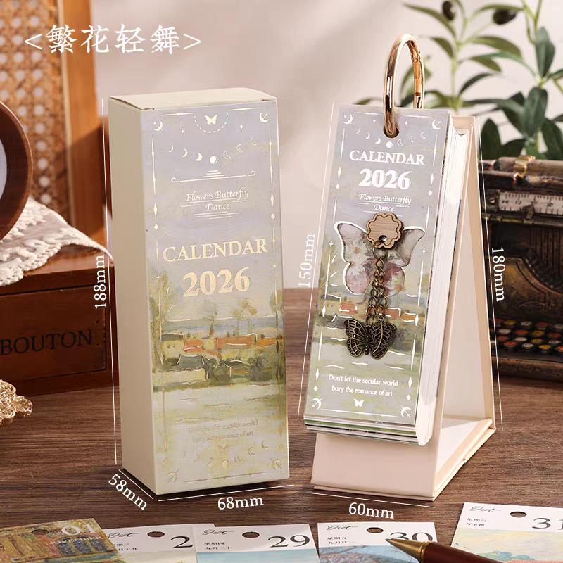 2026 Oil Painting Desk Calendar 365 Days Artwork with Stand Monthly Art Calendar for Home Office Desk Decor, Daily Planner