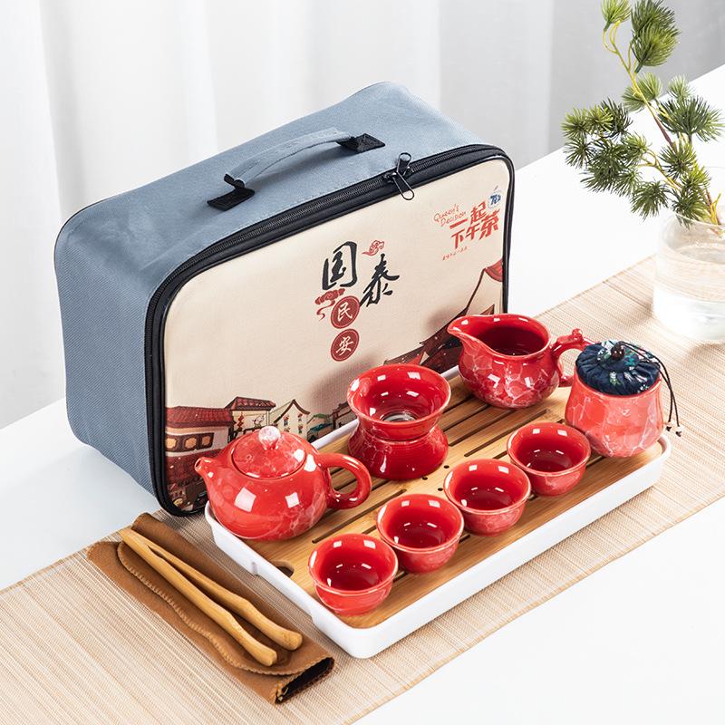 Guochao travel tea set set will be sent to customers as store opening gifts, camping ceramic portable storage set.