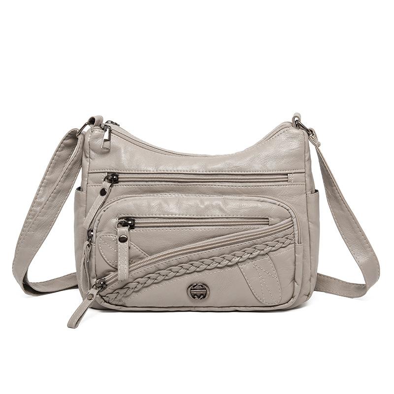 New Women's Shoulder Bag Soft Leather Texture Multi-compartment Large Capacity Fashionable Simple Old Messenger Bag