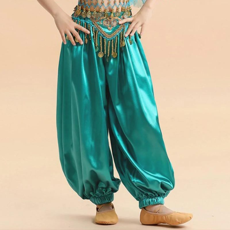 Kids Girls Silky Tassel Waistband Harem Dance Pants Arabian Princess Belly Dance Costume Indian Bollywood Ballroom Dress Up