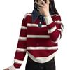 Age-reducing contrasting stripes long-sleeved Polo collar women's 1011 new autumn and winter lazy style Korean versatile sweater