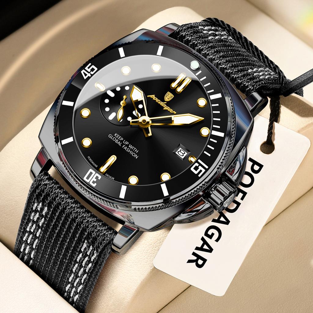 Luxury Trendy Man Wristwatch Square Dial Waterproof Luminous Date Week Men Watch Simple Business Quartz Leather Men's Watches Reloj