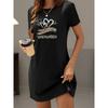 Women's Trend Graphic Print Crew Neck T-Shirt Dress, Spring/Summer Casual Short Sleeve Dress, Women's Fashion Trend