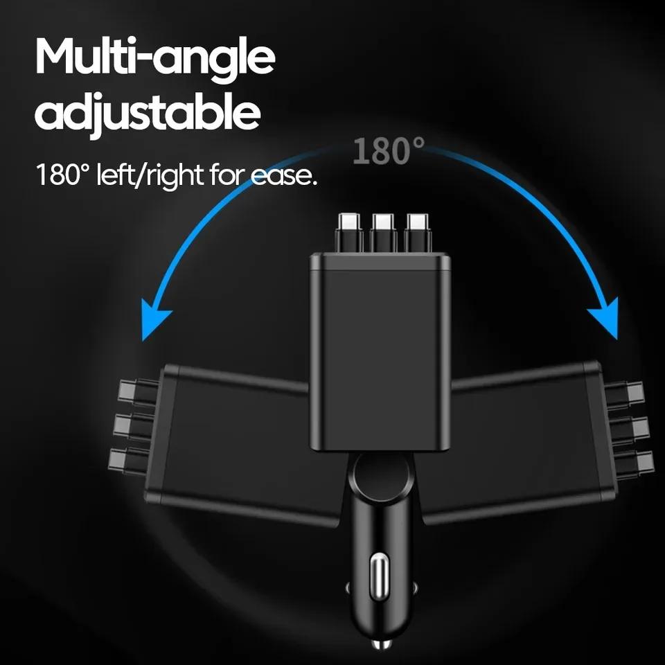 12V-24V Car Charger Fast Charging Dual USB Type C PD Charging Voltage Detection Retractable For Ios And Android Phone Charger