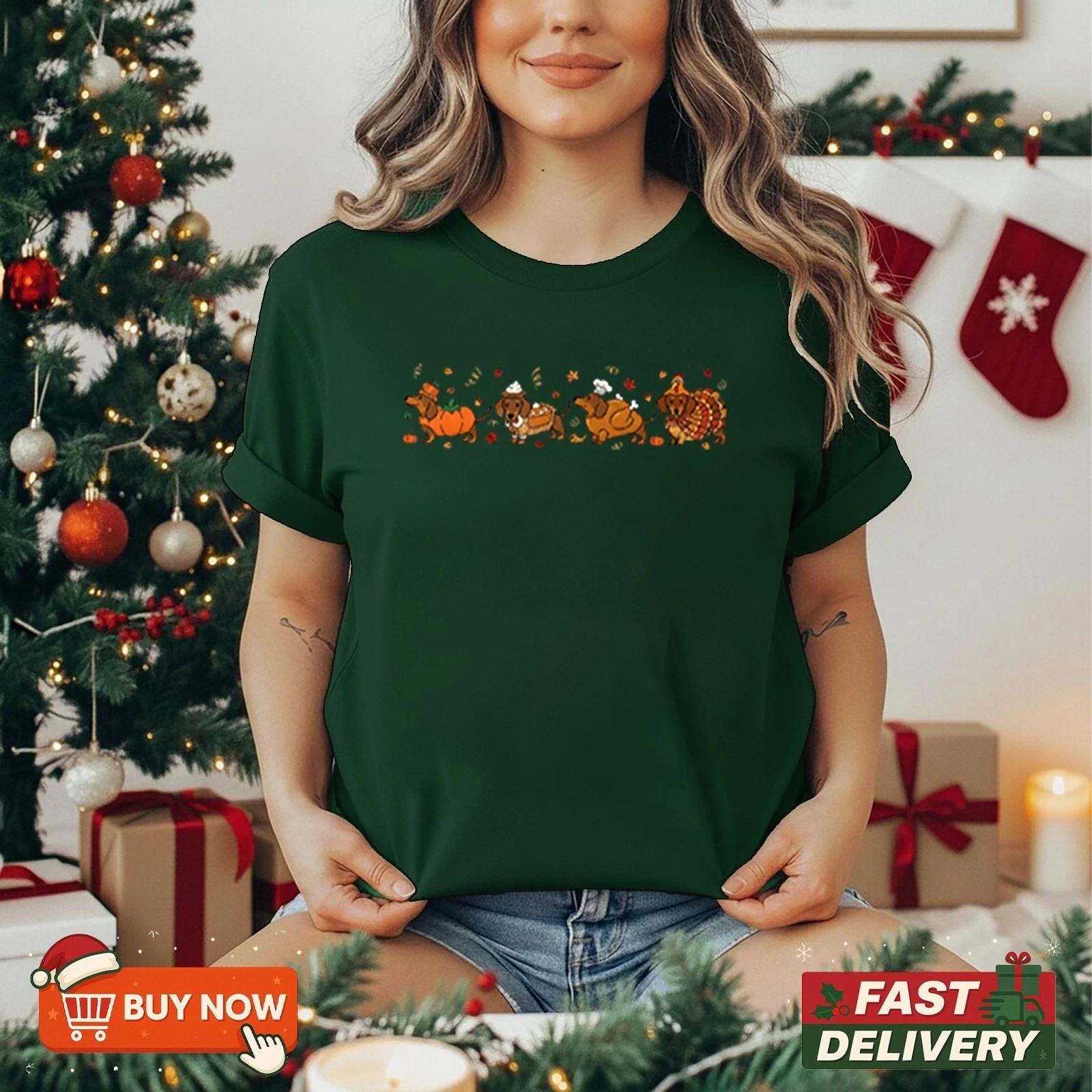 Thanksgiving Shirt Dachshund Dog Pumpkin Pie Turkey TShirt Multicolors S-5XL XXL