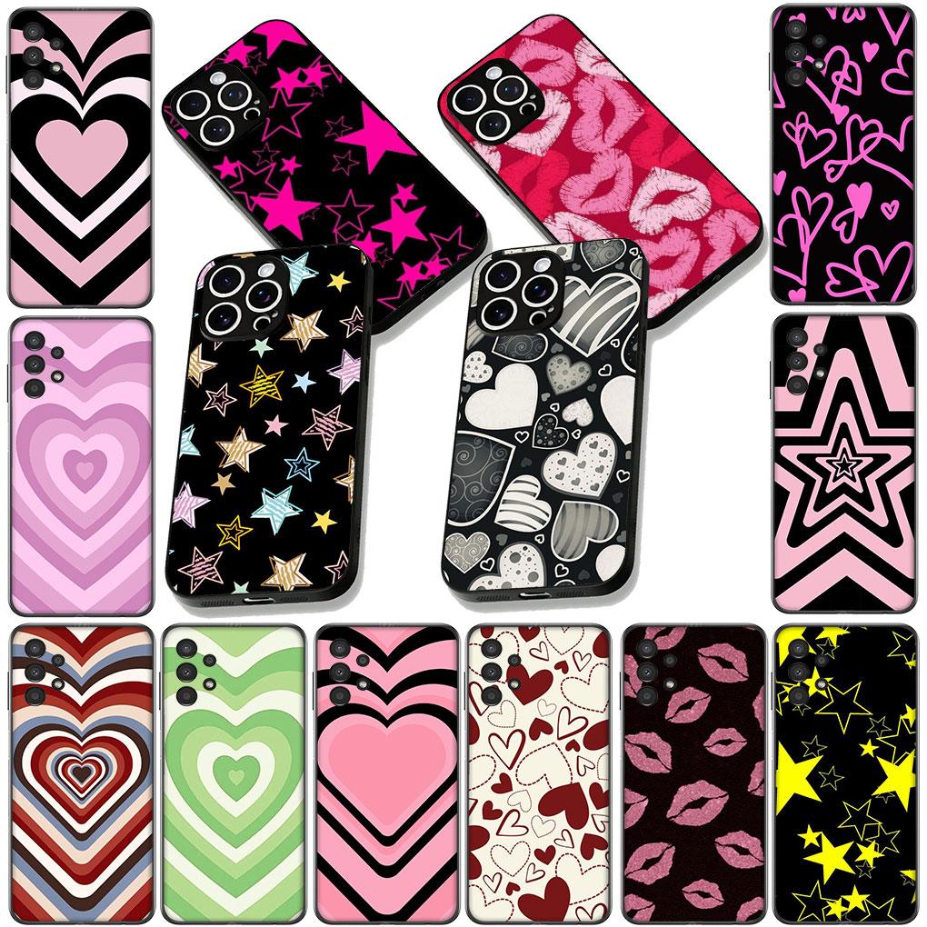Cover for Samsung Galaxy S22 S21 S20 FE Ultra Plus A35 A36 A55 A37 A33 A34 A57 Coque Phone Case Pink Star Dark Red Heart Love