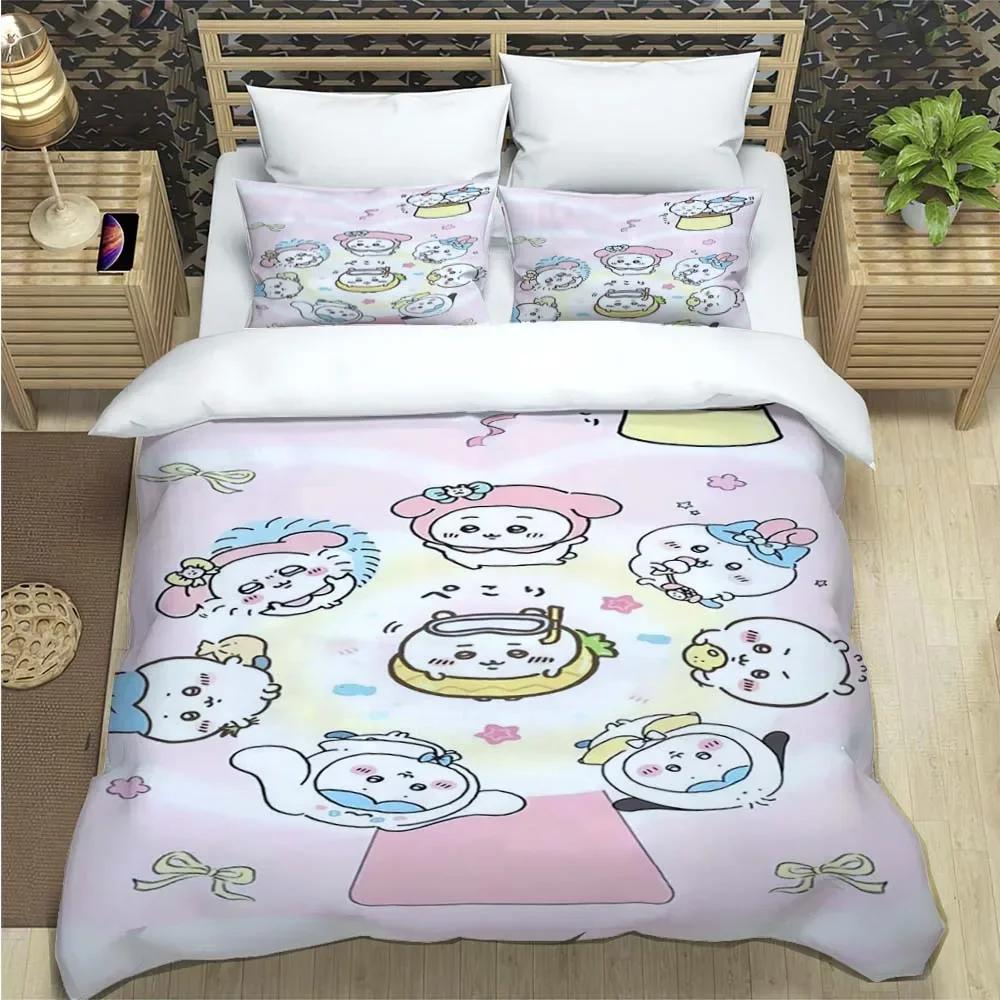 Cartoon Chiikawa Pattern Quilt Cover With Pillowcases 3D Digital Printed Bedding Set Twin Full Queen King Christmas Gift