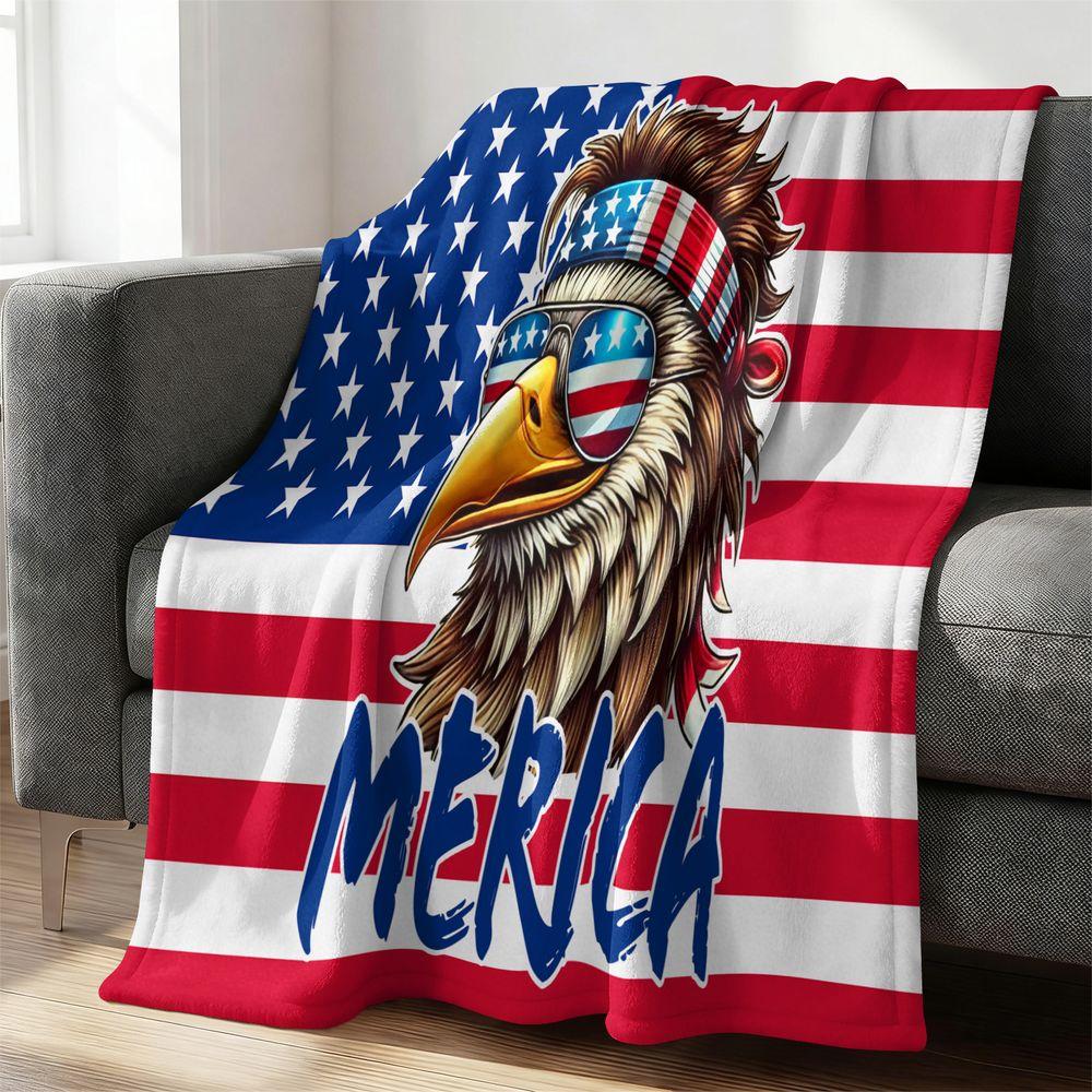 American Flag Eagle Throw Blanket Patriotic Merica Print Flannel Blanket Soft Cozy Fleece Bed Sofa Blanket Gift Blanket 75X95CM