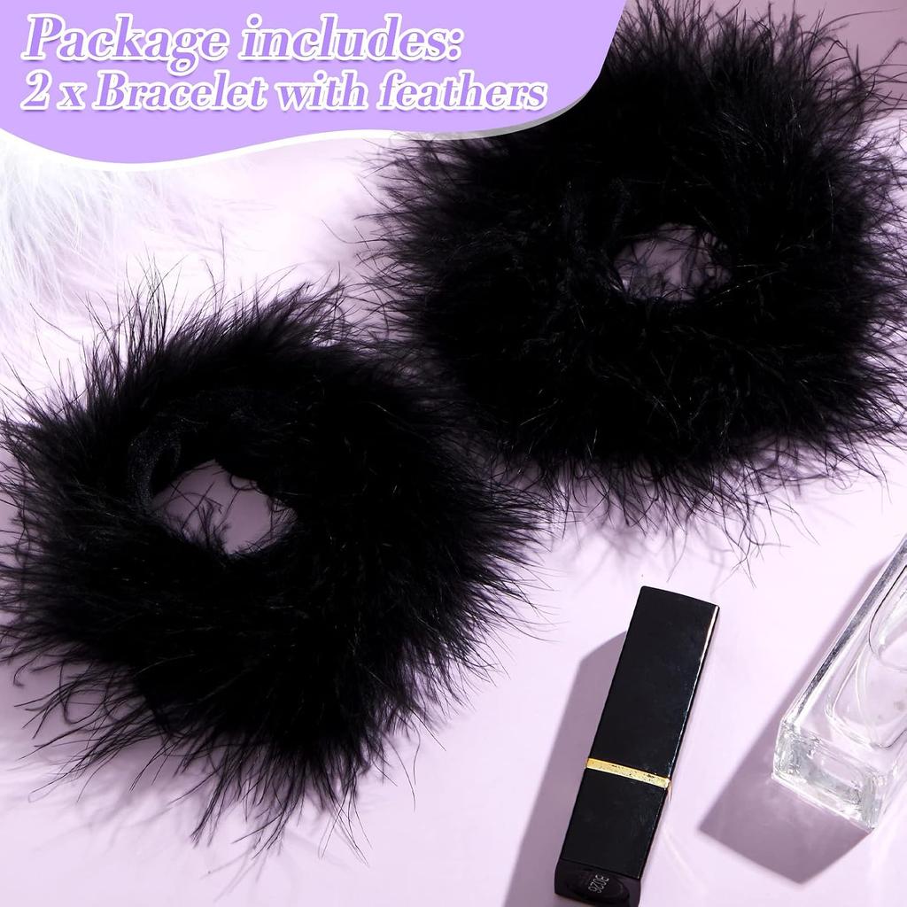 2 Pcs Feather Cuffs for Arms, Furry Slap Wrist Bracelets for Game Party Wedding Christmas, Winter Gift for Women