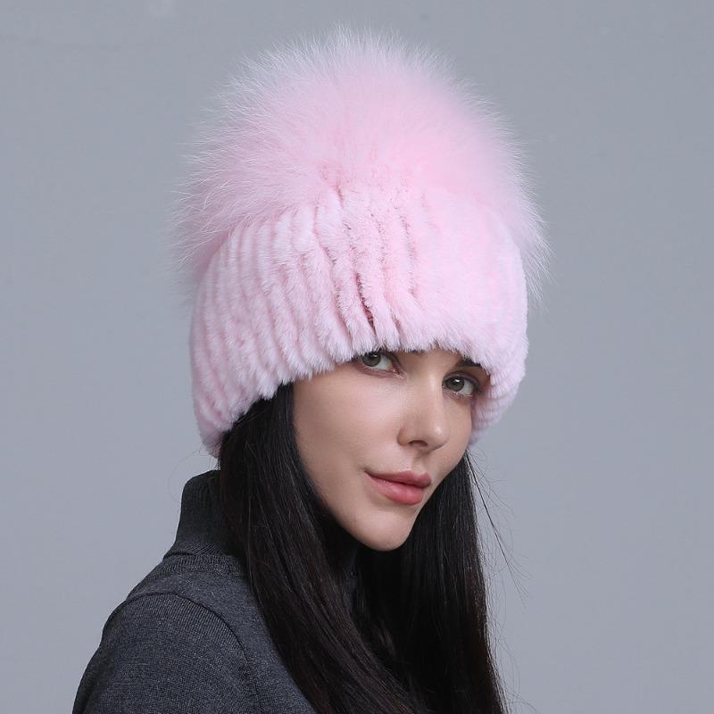 New fur hat Rex rabbit hat thickened versatile fox hair mushroom hat women's winter warm hat