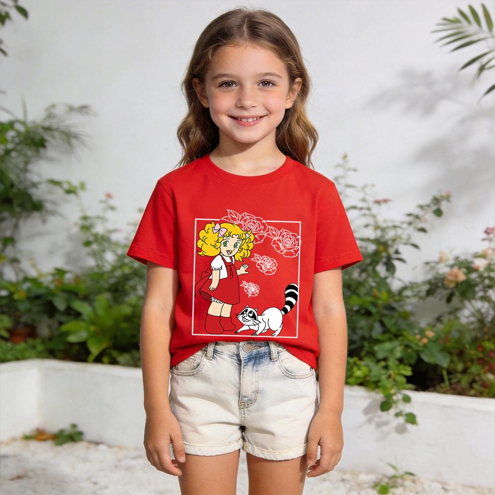 Candy Candy Anime Print Boys Girls Cotton T Shirt Children Casual Short Sleeve Tops Soft Breathable Summer Tees 100