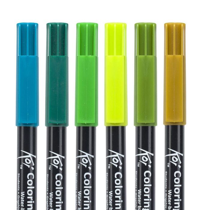 6 feutres - Pointe pinceaux - Koi Coloring Brush Pen Botanic colours - Sakura