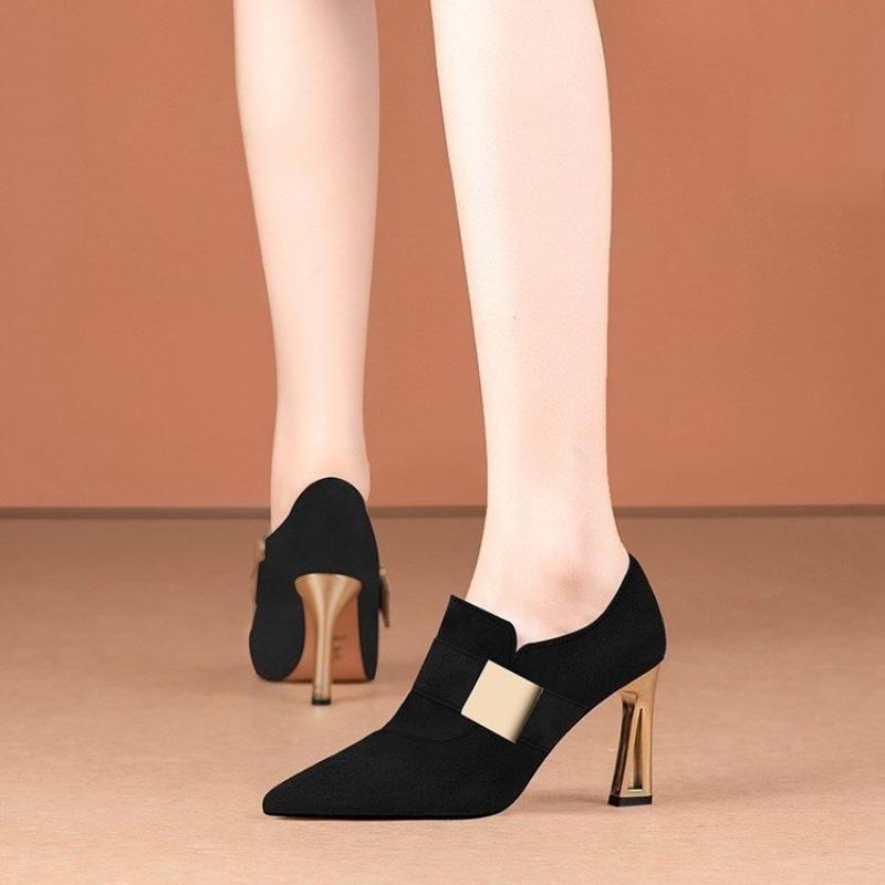 2024 New High Quality Hot Selling Women's Shoes Pointed Toe Strap Heels Single Shoes Slip-On Suede Women's Boots Casual