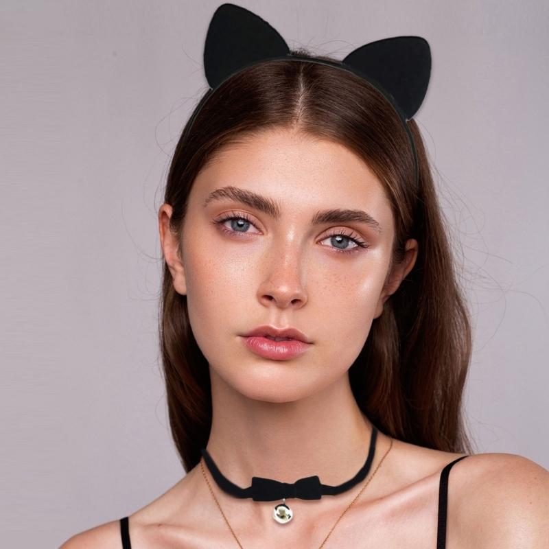 Djur Katter Rollekostym Djuröron Huvudbonad Svans Choker Halsband för Barn Pojke Flicka Cosplay Halloween Maskerad
