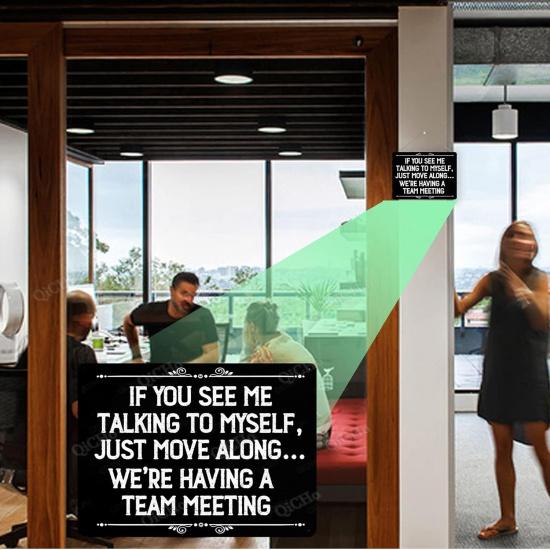 Funny Office Signs, If You See Me Talking To Myself We'Re Having A Team Meeting 12" X 8" Metal Hanging Sign, Suitable For Business, Office Decoration