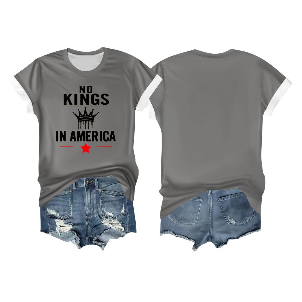 Women's Casual Printed T-shirt Round Neck Pullover Short-sleeved Top