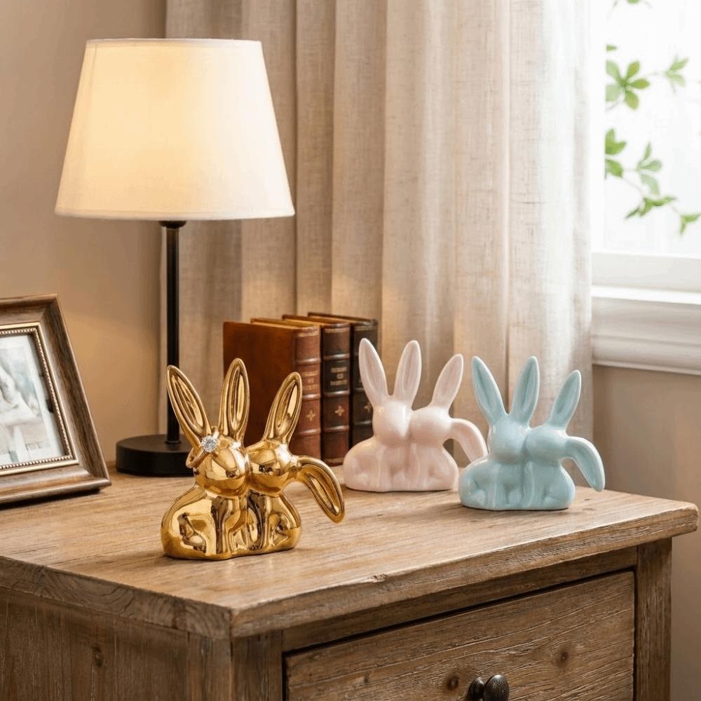 Handicraft Ceramic Rabbit Ring Holder Unique Aesthetic Easter Rabbit Ornament  Home Decoration