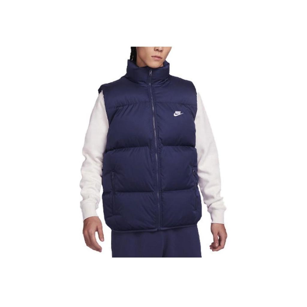 Nike Einfarget bomullsvest med logotrykk og ståkrage for menn yttertøy marineblå FB7374-410