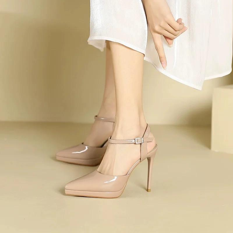 Fashion 2024 New Fashion Solid Color Buckle Comfortable Single Shoes Pointed Toe Workplace Banquet Women's Shoes One-line Buckle