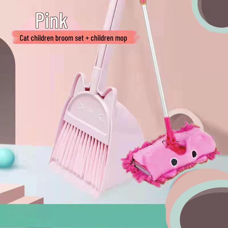 Kids' Cat-Themed Cleaning Set: Mini Broom, Dustpan, and Mop for Playhouse and School