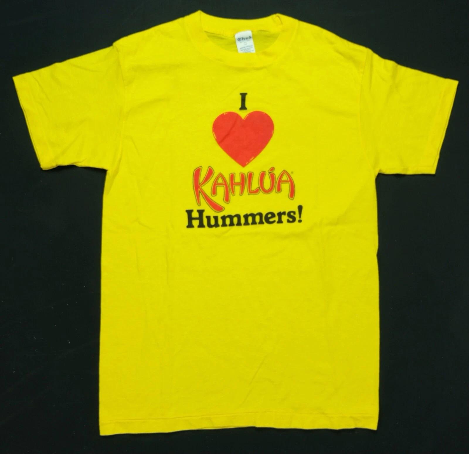 Rare VTG CHED I Heart Love Kahlua Hummers T Shirt 70s 80s Coffee Rum Yellow SZ L S
