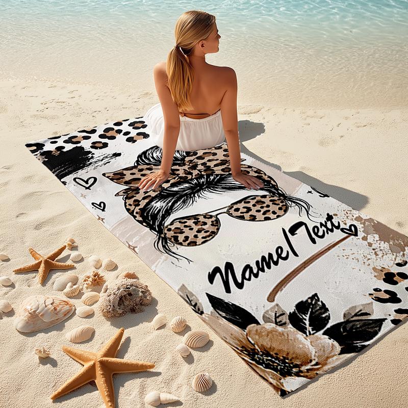 1PC Custom Name Luxe Leopard Vibes Beach Towel Highly Absorbent And Sand-Resistant Towel for Swimming, Pool, Yoga, And Travel Lightweight